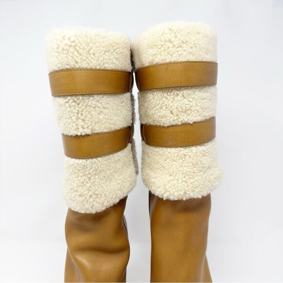 Christian Louboutin Brodeback Shearling Brown Leather Platform Boots Size 40 - Picture 4 of 14